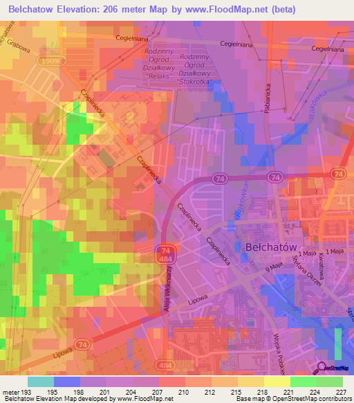 Belchatow,Poland Elevation Map