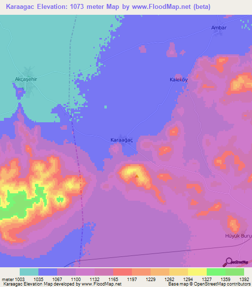 Karaagac,Turkey Elevation Map