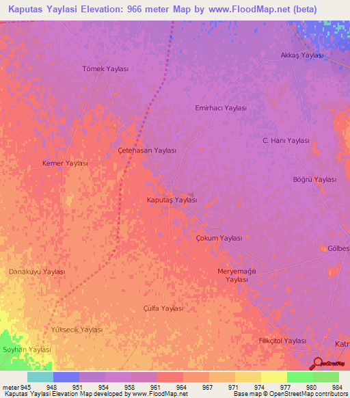 Kaputas Yaylasi,Turkey Elevation Map