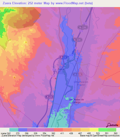 Zuera,Spain Elevation Map