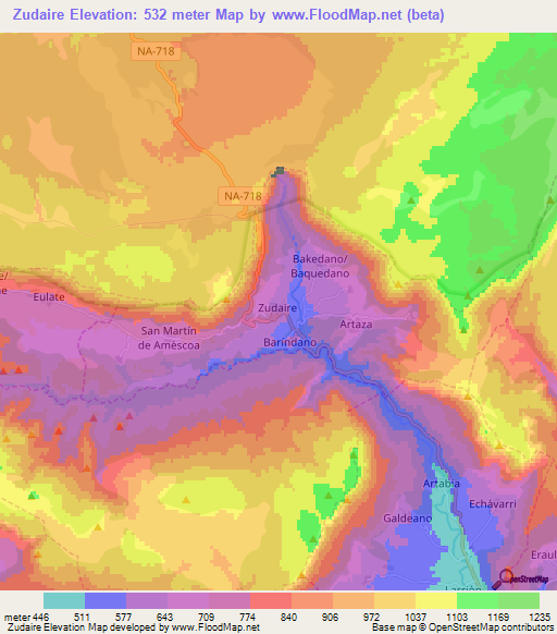 Zudaire,Spain Elevation Map