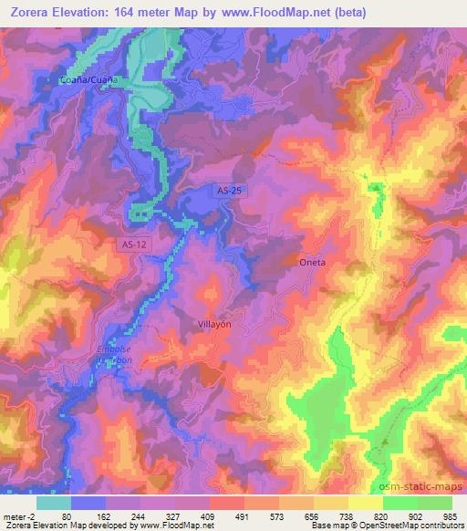 Zorera,Spain Elevation Map