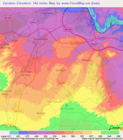 Zarraton,Spain Elevation Map