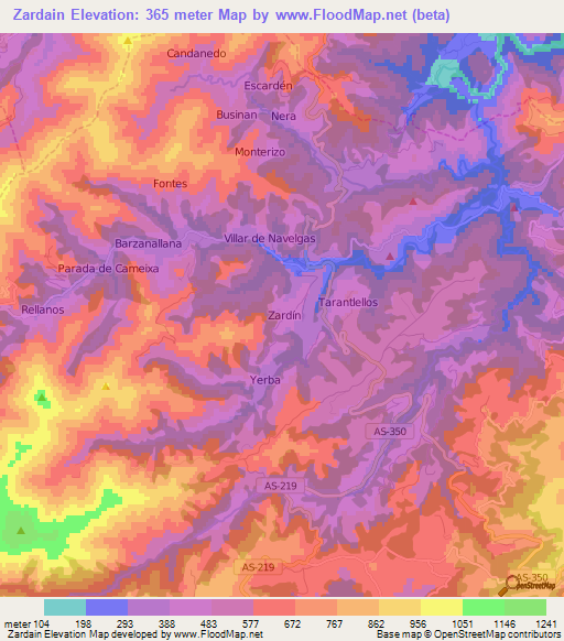 Zardain,Spain Elevation Map