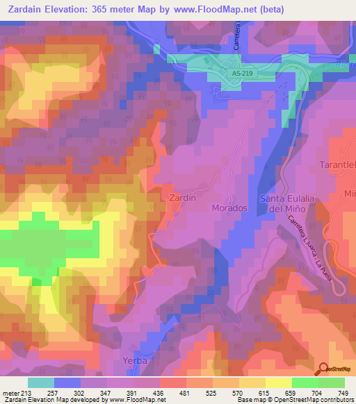 Zardain,Spain Elevation Map