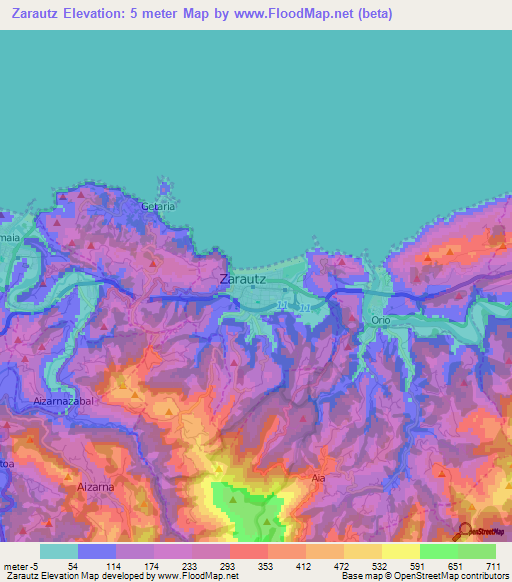 Zarautz,Spain Elevation Map