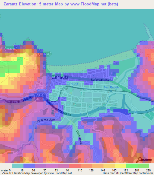 Zarautz,Spain Elevation Map