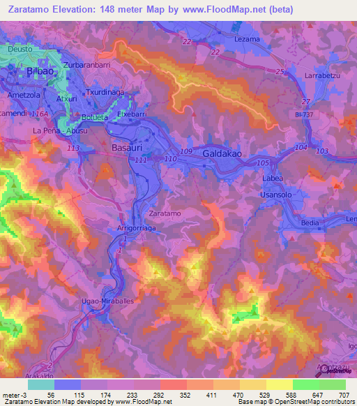 Zaratamo,Spain Elevation Map