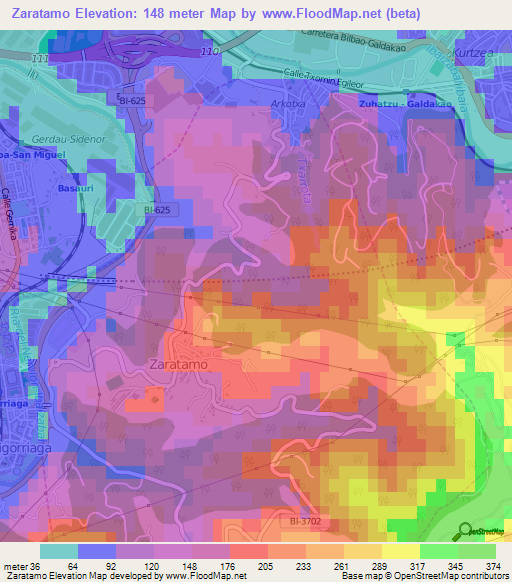 Zaratamo,Spain Elevation Map