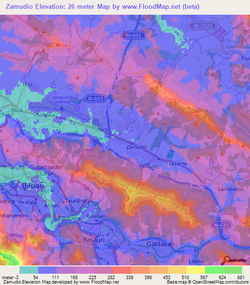 Zamudio,Spain Elevation Map