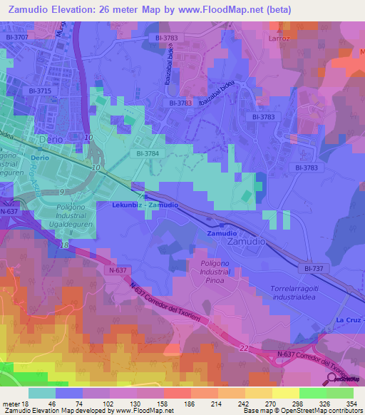 Zamudio,Spain Elevation Map