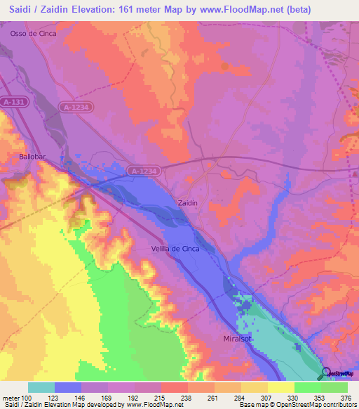 Saidi / Zaidin,Spain Elevation Map