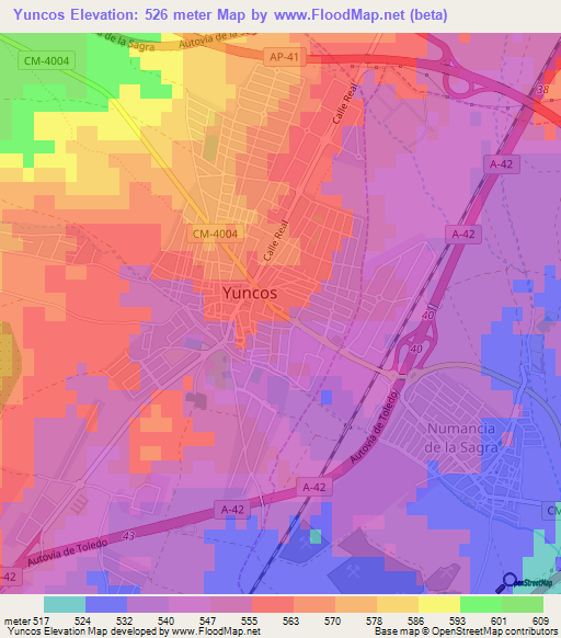 Yuncos,Spain Elevation Map