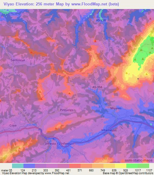 Viyao,Spain Elevation Map