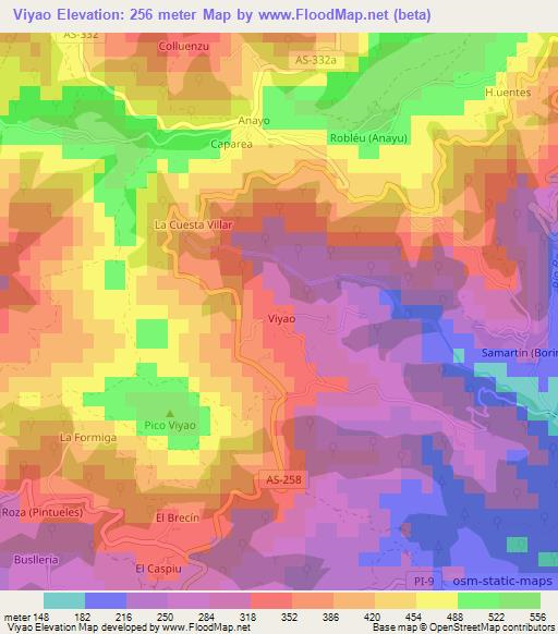 Viyao,Spain Elevation Map