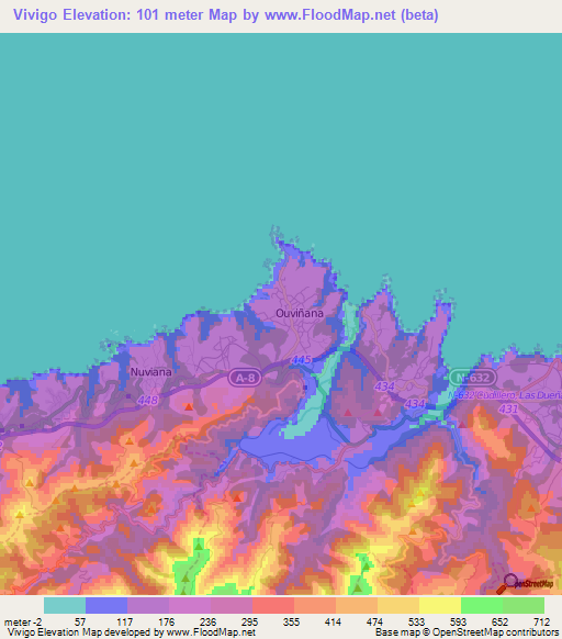 Vivigo,Spain Elevation Map