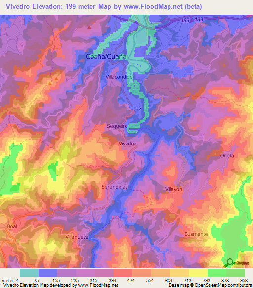 Vivedro,Spain Elevation Map