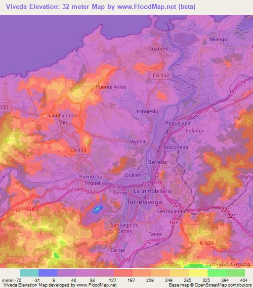 Viveda,Spain Elevation Map