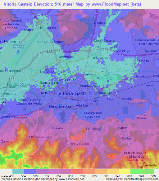 Vitoria-Gasteiz,Spain Elevation Map