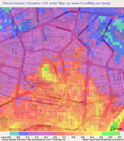 Vitoria-Gasteiz,Spain Elevation Map