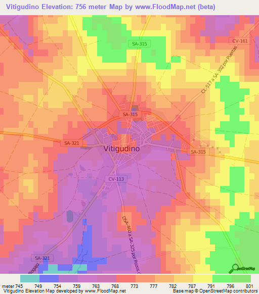 Vitigudino,Spain Elevation Map