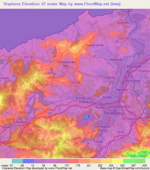 Vispieres,Spain Elevation Map