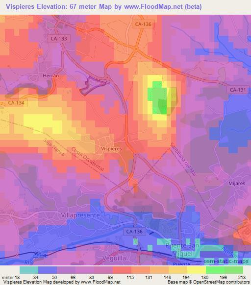 Vispieres,Spain Elevation Map