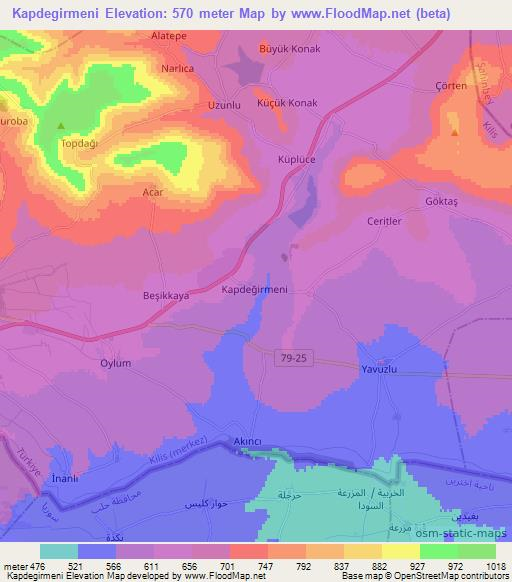 Kapdegirmeni,Turkey Elevation Map