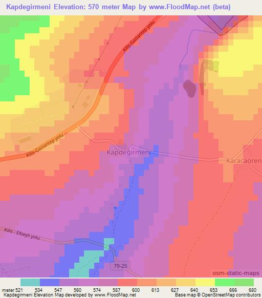 Kapdegirmeni,Turkey Elevation Map