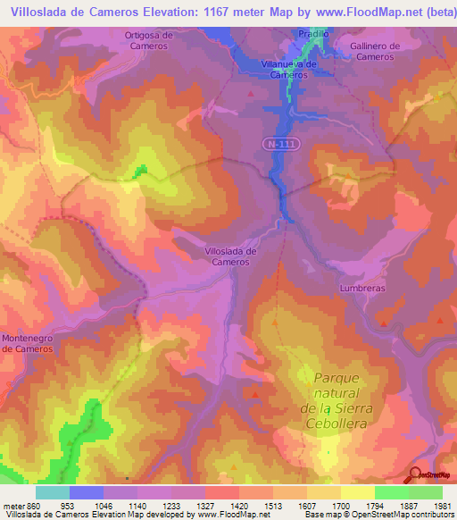 Villoslada de Cameros,Spain Elevation Map