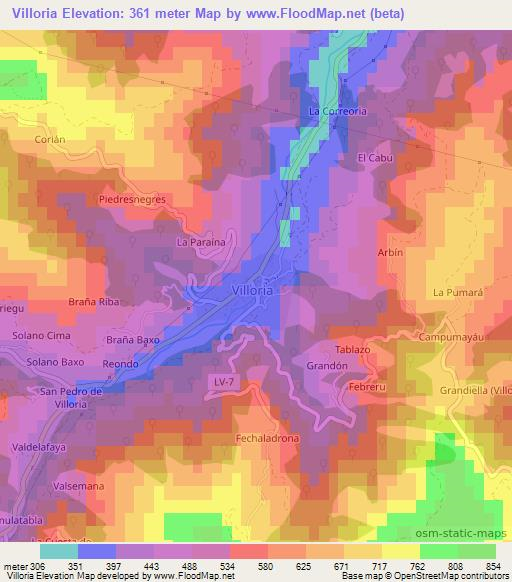 Villoria,Spain Elevation Map