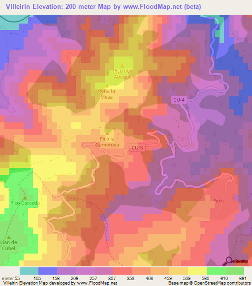 Villeirin,Spain Elevation Map