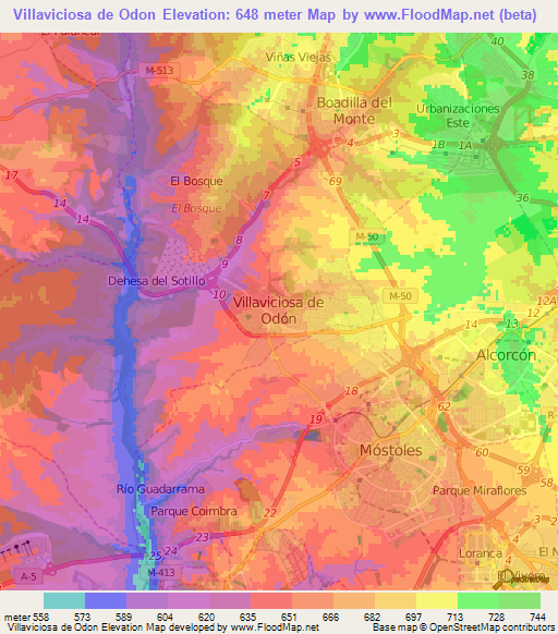 Villaviciosa de Odon,Spain Elevation Map