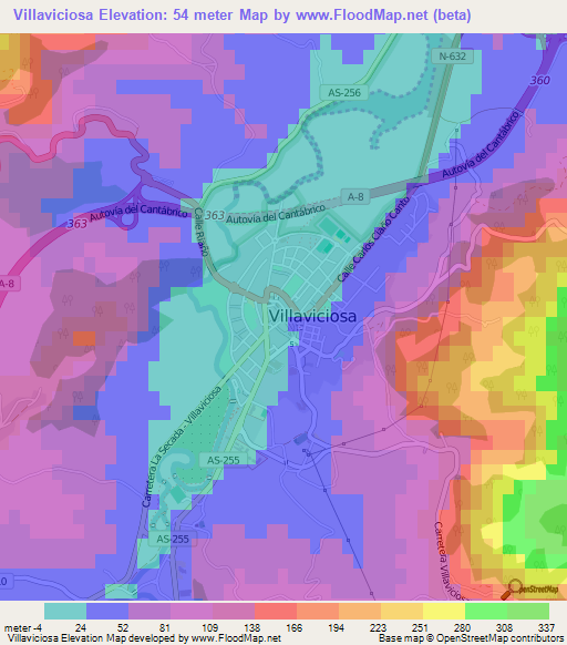 Villaviciosa,Spain Elevation Map