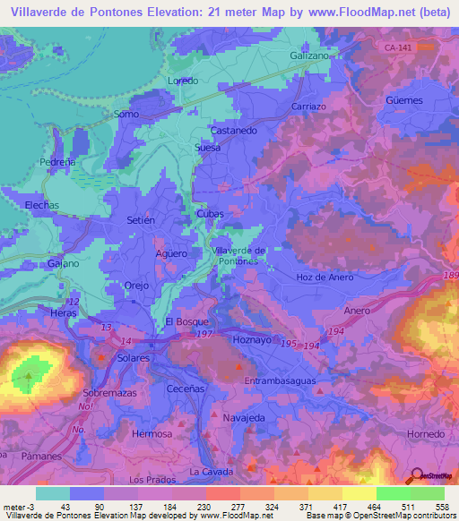 Villaverde de Pontones,Spain Elevation Map