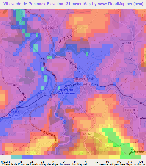 Villaverde de Pontones,Spain Elevation Map