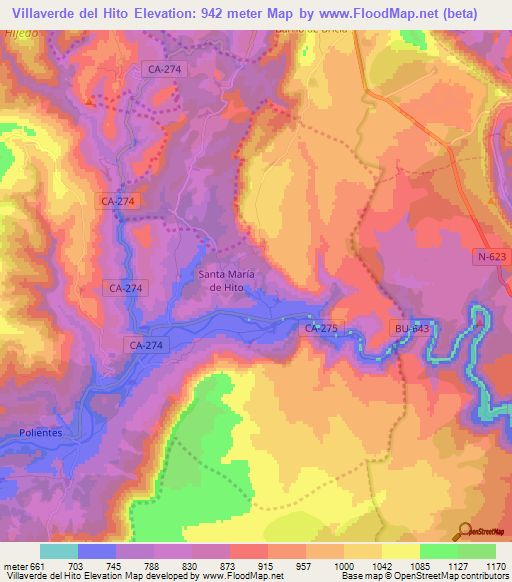 Villaverde del Hito,Spain Elevation Map