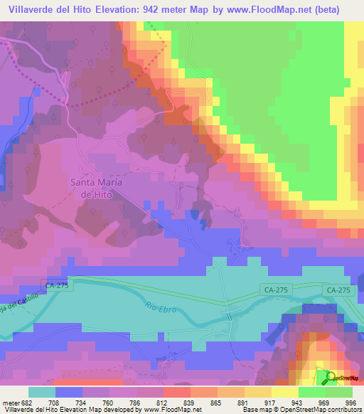 Villaverde del Hito,Spain Elevation Map