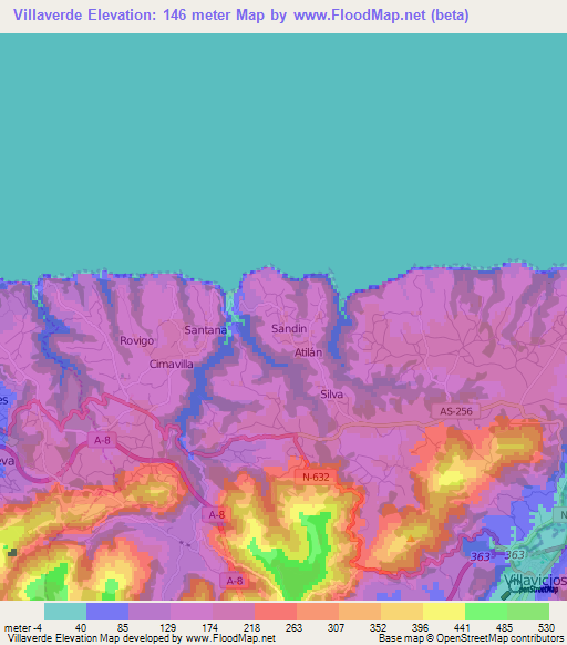 Villaverde,Spain Elevation Map