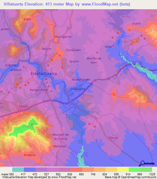 Villatuerta,Spain Elevation Map