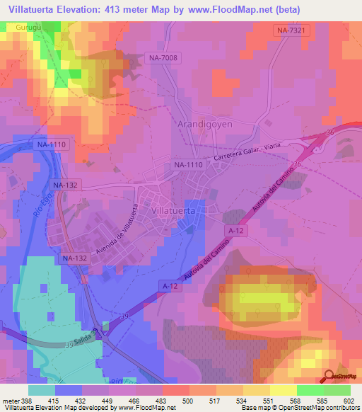 Villatuerta,Spain Elevation Map