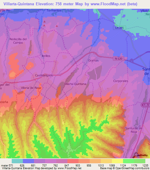 Villarta-Quintana,Spain Elevation Map