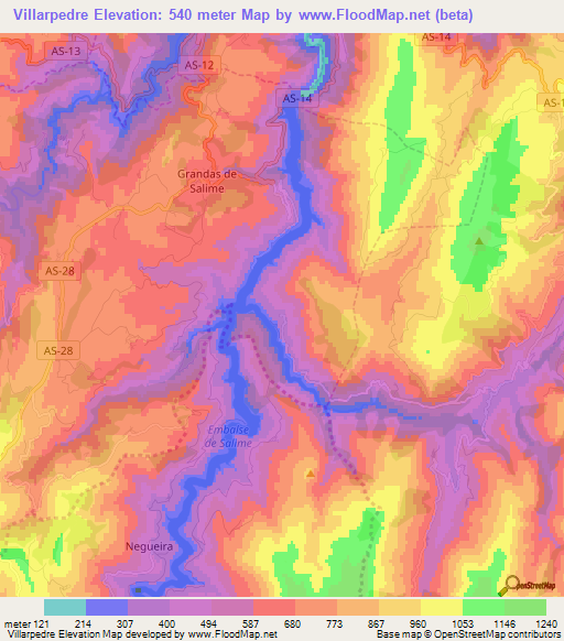 Villarpedre,Spain Elevation Map