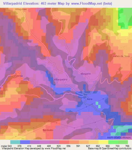 Villarpadrid,Spain Elevation Map