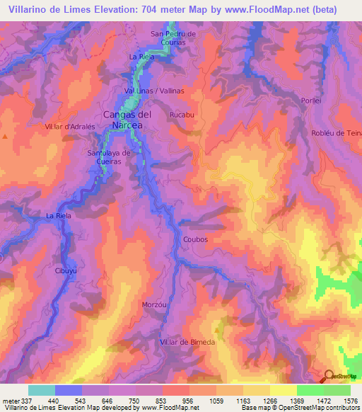 Villarino de Limes,Spain Elevation Map