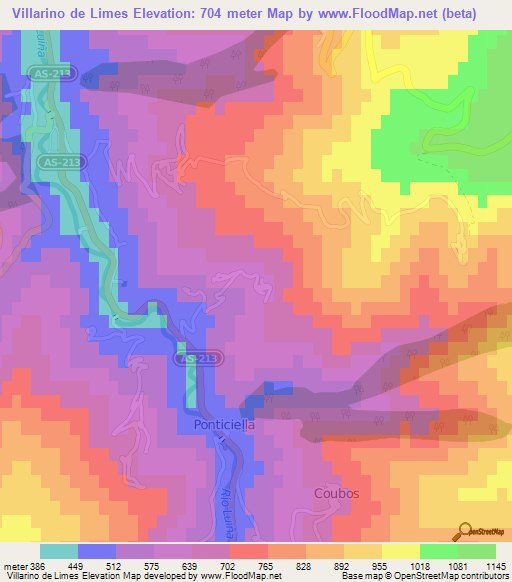 Villarino de Limes,Spain Elevation Map