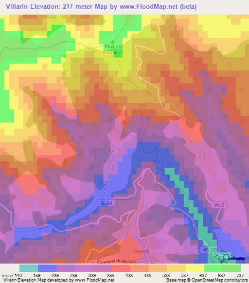 Villarin,Spain Elevation Map