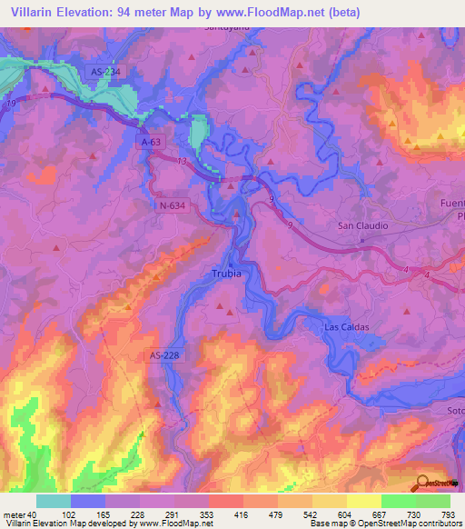 Villarin,Spain Elevation Map