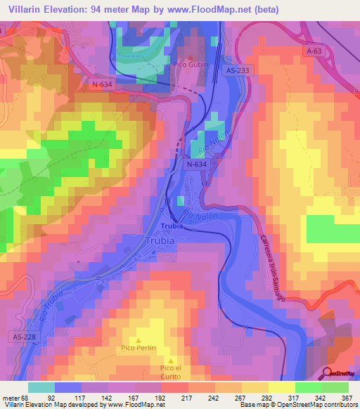 Villarin,Spain Elevation Map