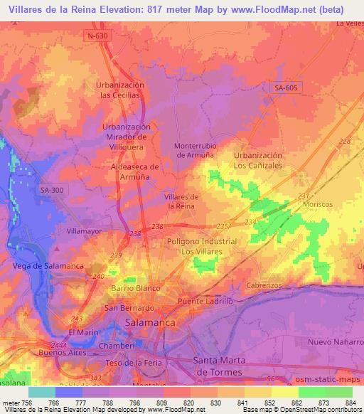 Villares de la Reina,Spain Elevation Map